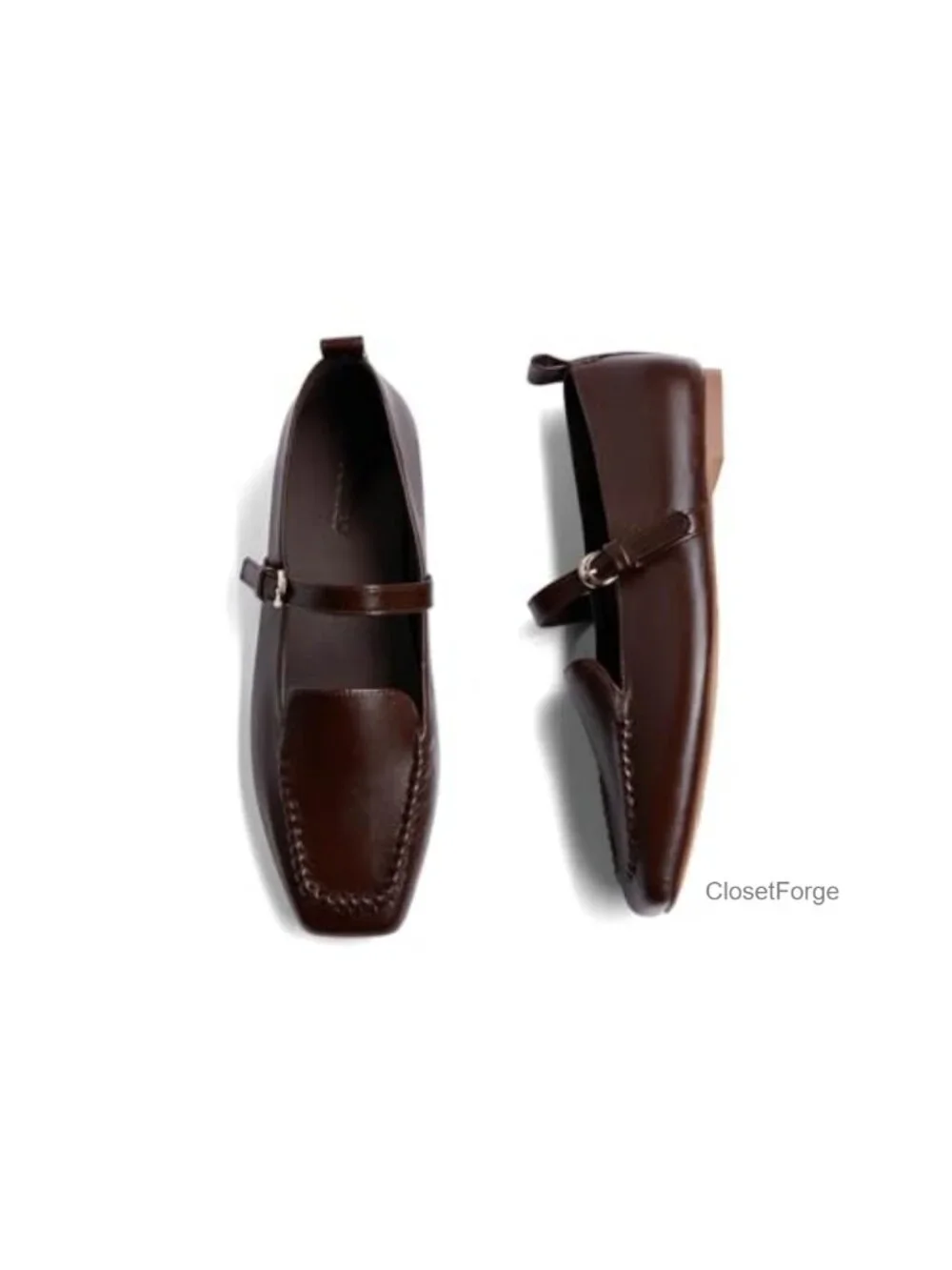 Women's Square Toe Faux Leather Mary Jane Ballet Flats Work Office Comfortable